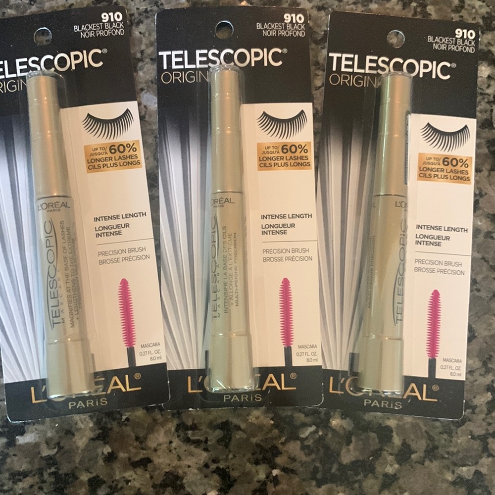 3 pack L’Oréal Paris Telecopic Blackest Black Mascara FREE SHIPPING